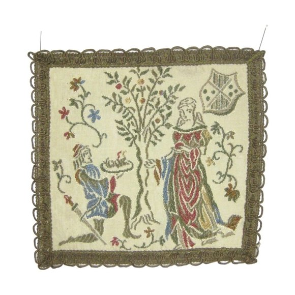 Rosel Erzeugnisse Vintage Silk Embroidered Table Decor Art Courting Couple 6.75" - Picture 1 of 5